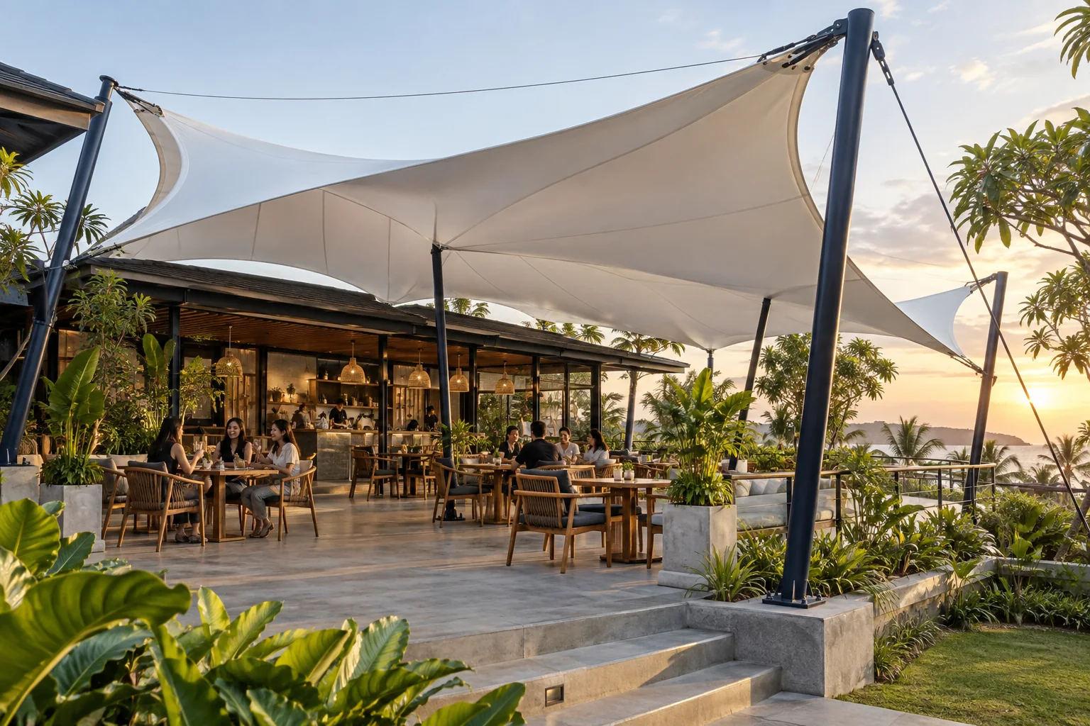 Ilustrasi tenda membrane untuk area luar kafe